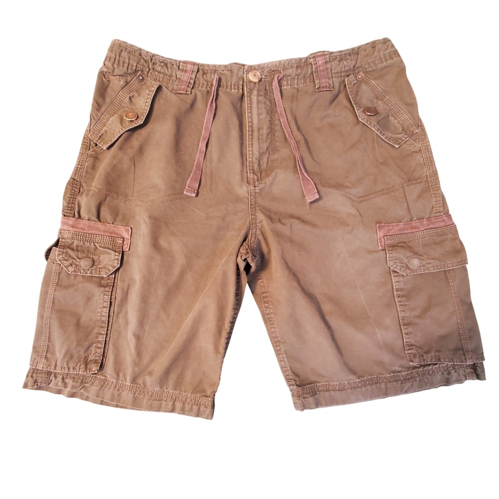 Triple Five Soul Mens Olive Green Cargo Shorts Size 36 Drawstring Y2K 555 Soul
